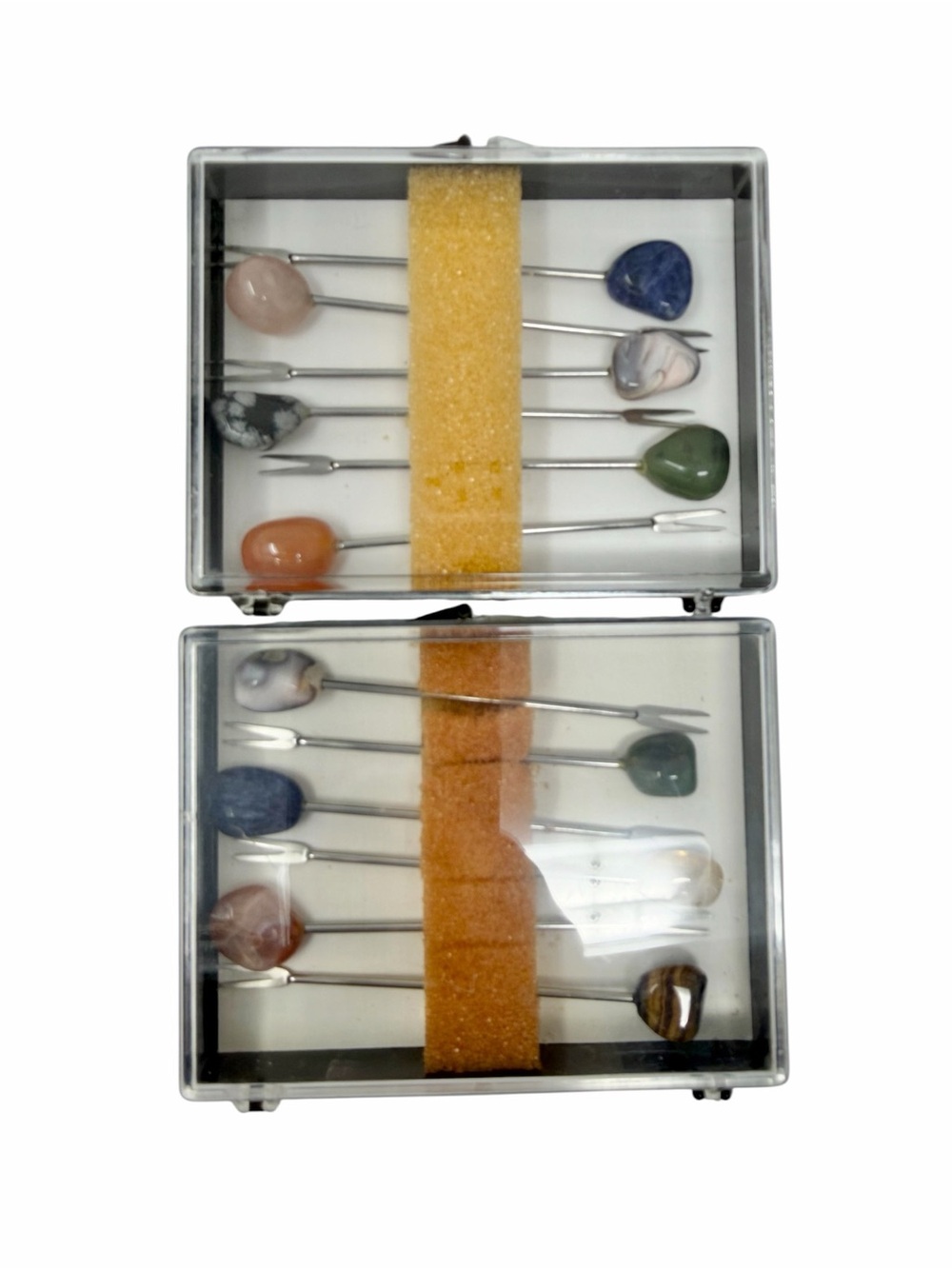 Vintage MCM Multi-Color Decorative Stone-Tip Cocktail Forks - Set of 12